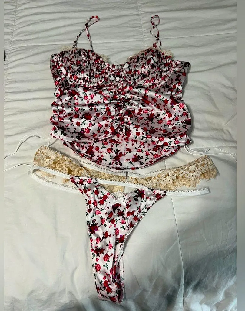 For Love And Lemons Red and White Floral Camisole - Image 2