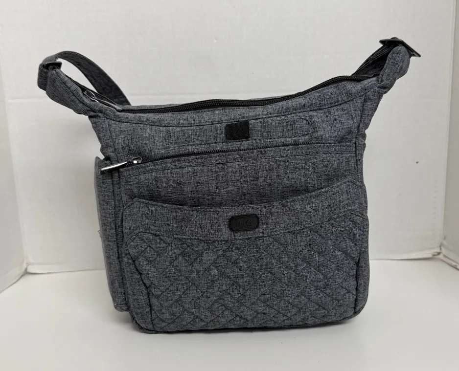 Lug Flutter Crossbody Purse Pockets Organizer Travel RFID Heathered Grey Black Gray - Image 1