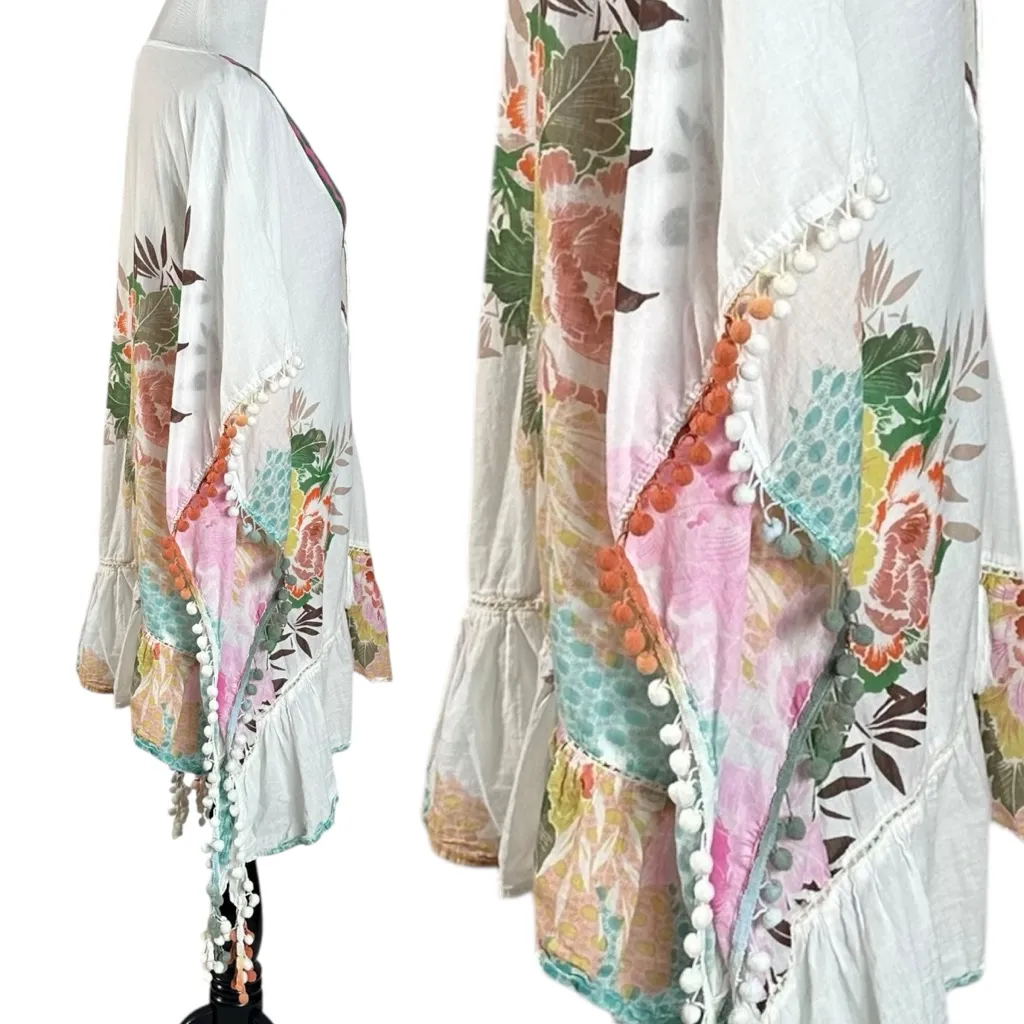 Anthropologie Z & L Europe Floral Pom Pom Kimono Tunic Coverup Bohemian OS - Image 7