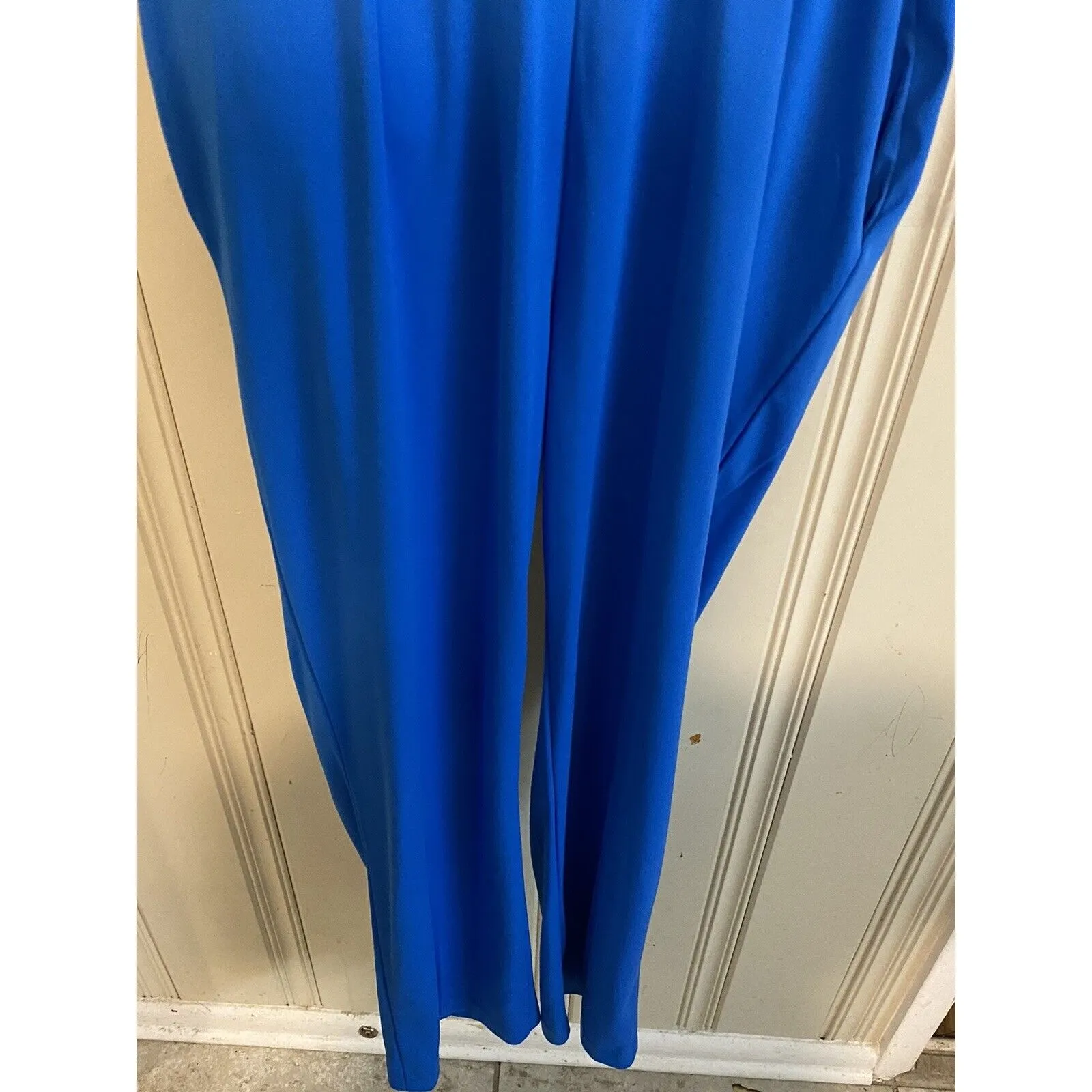 Vintage 60s /70s JC Penney Blue & White Polyester Stretch Jumpsuit Size 10 - Image 12