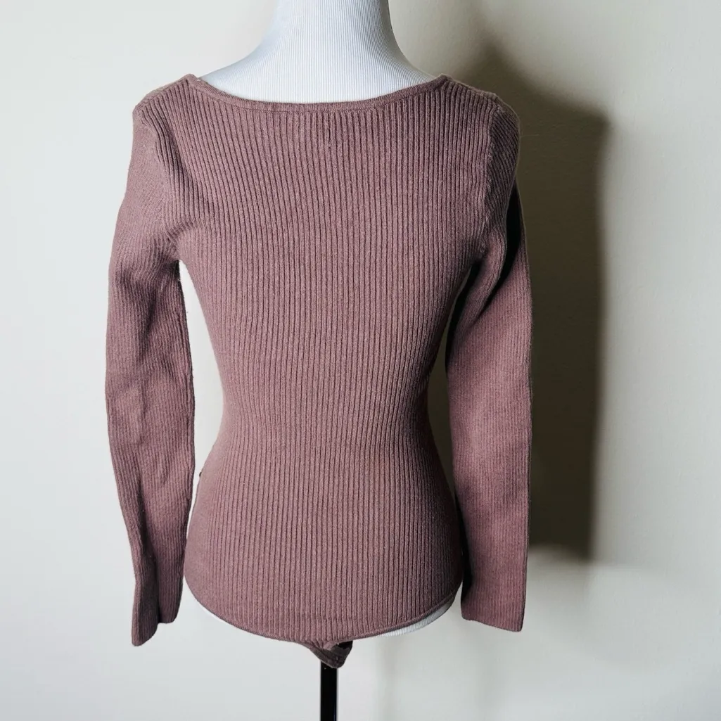Abercrombie Brown Long Sleeve Seamless Rib Knit Bodysuit - Image 6