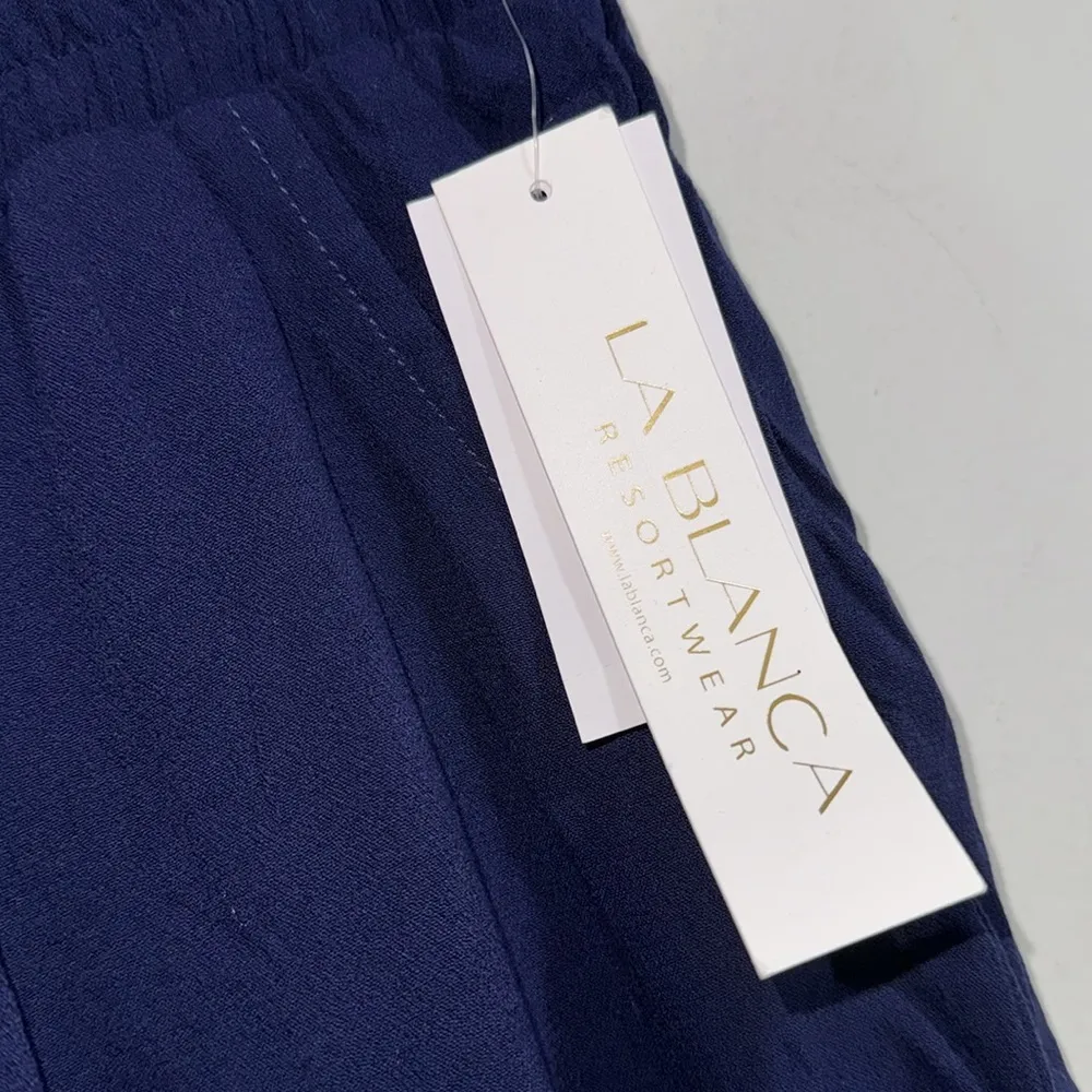 La Blanca shorts beachcomber navy blue xs drawstring tassel stretch waist pocket - Image 3