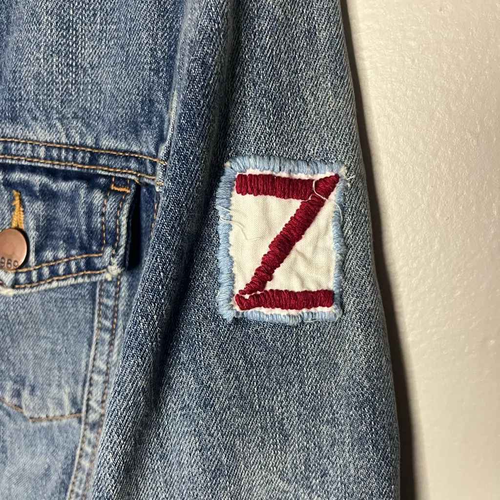 Gap 1969 Distressed Denim Trucker Jacket Unique Custom Patchwork Women’s Size XS - Image 3