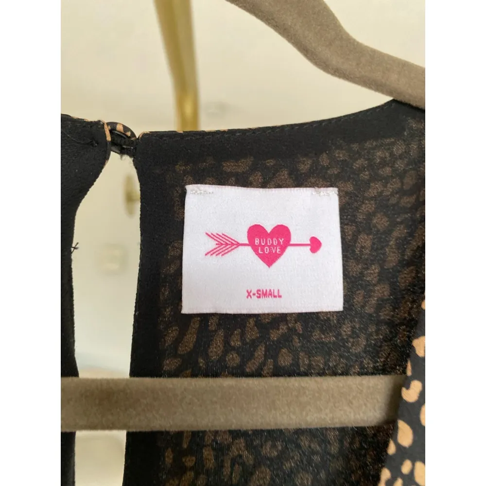 Buddy Love Leopard Mini Dress XS Boho Date Night Wedding Event Spring Summer Black - Image 10