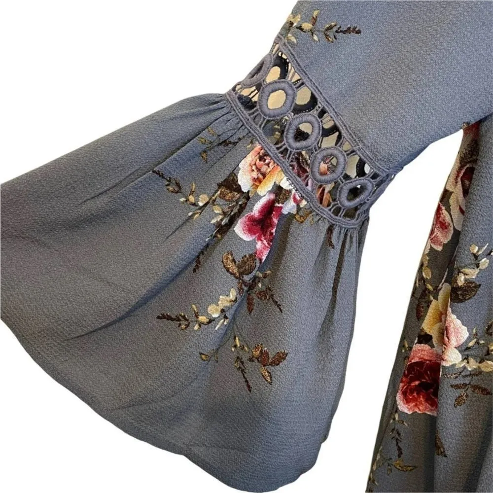 NWT entro grey kimono bell sleeve grey floral cardigan L - Image 7