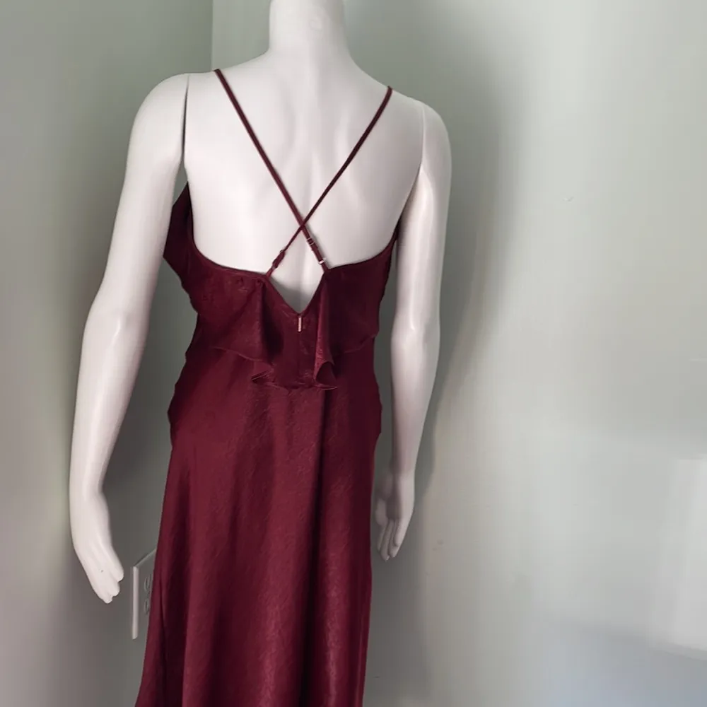 Misa Los Angeles Ele slip dress ruffle wine slub criss cross strap midi dress - Image 6