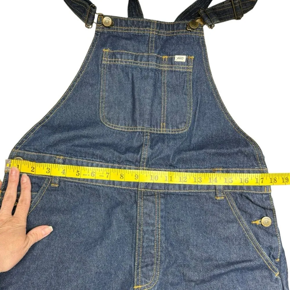 Vans Overalls Boyfriend Fit Denim Dark Wash Cuffed Shorts Romper Size Small - Image 14