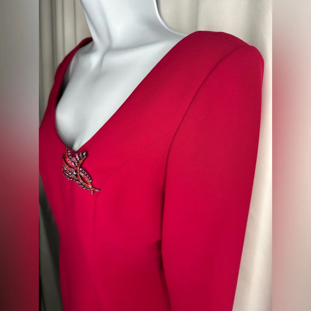 Maggy London Fuchsia Asymmetric Neckline Long Sleeve Sheath Dress (1086) - Image 8