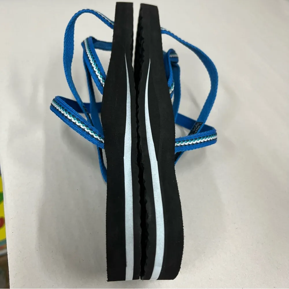 Teva thong Sandals Women's 11 Strappy Flip Flops Teal Blue Flats 6840 - Image 7