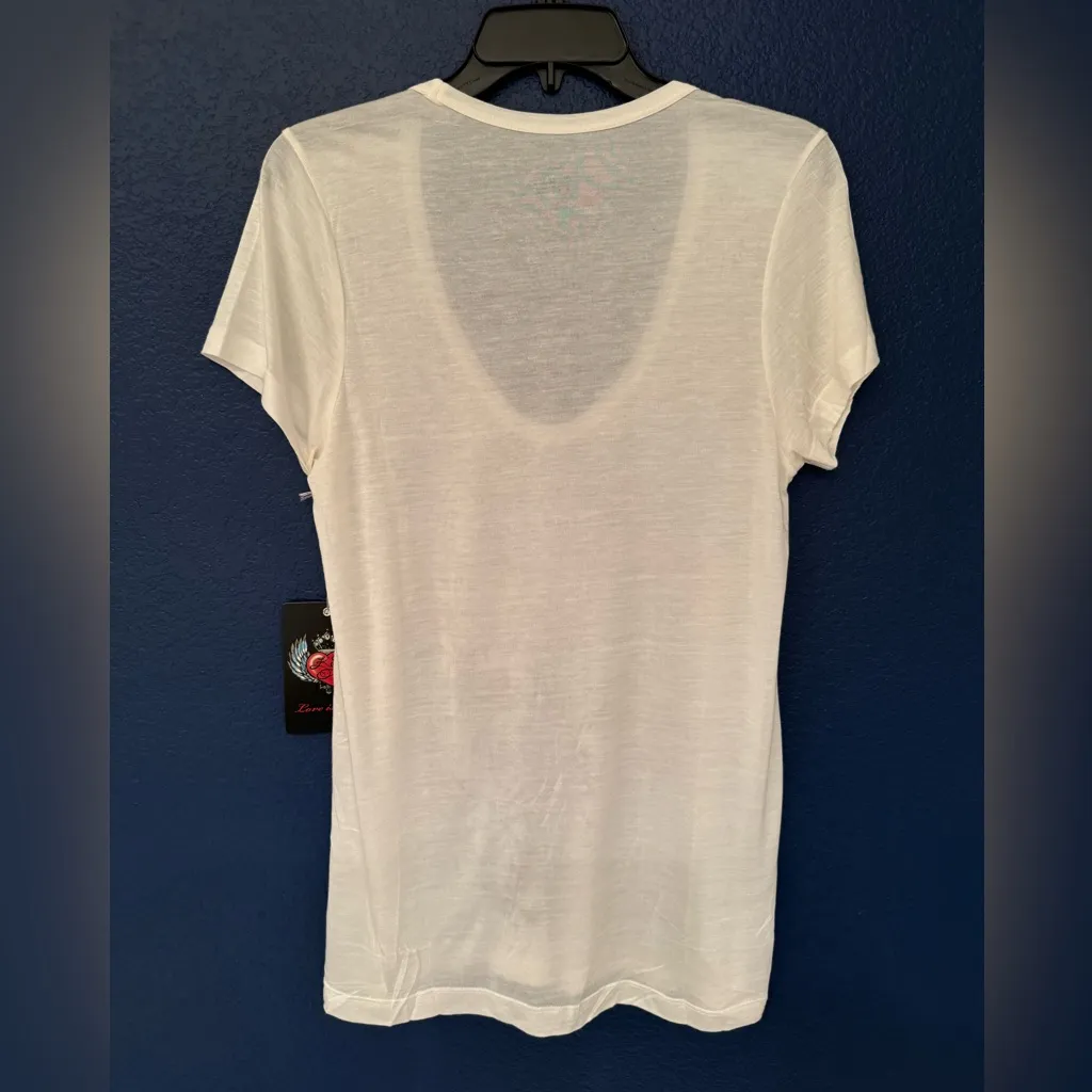 Key Closet Women’s White Owl Studded Women’s White Short Sleeve Shirt Size Small - Image 3