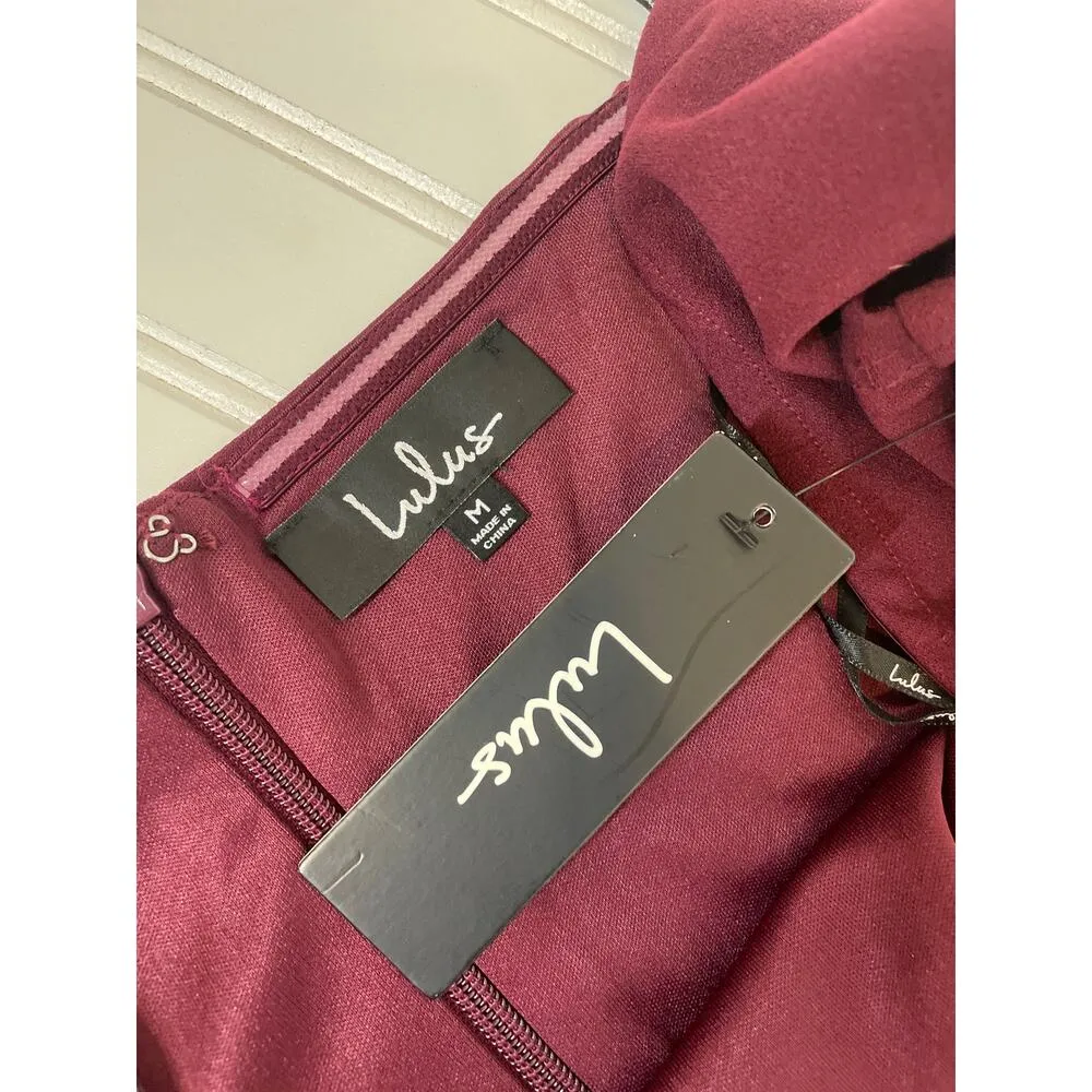 NWT LULUS Burgundy Off-the-Shoulder Skater A-Line Mini Dress Womens Size M - Image 8