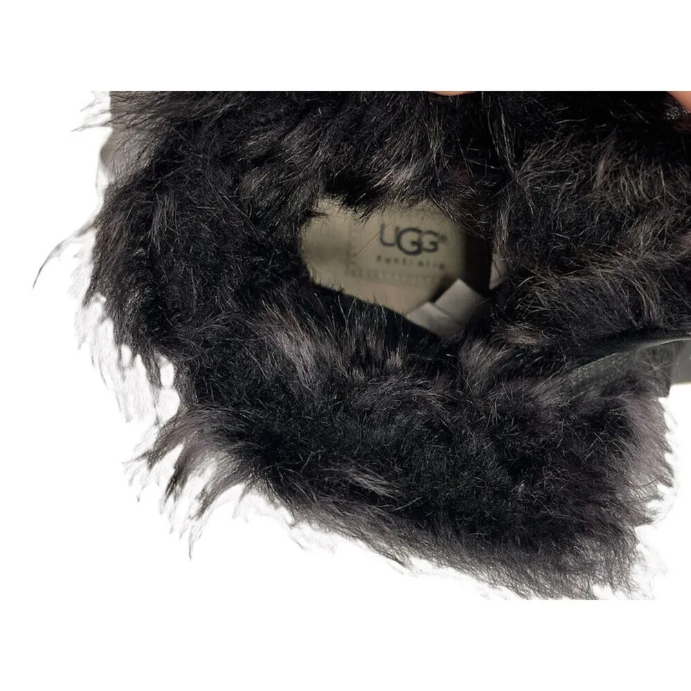 Womens UGG Shoes Croft Fur Boot High Top Lace Up Sneakers Black Leather Size 5.5 - Image 11