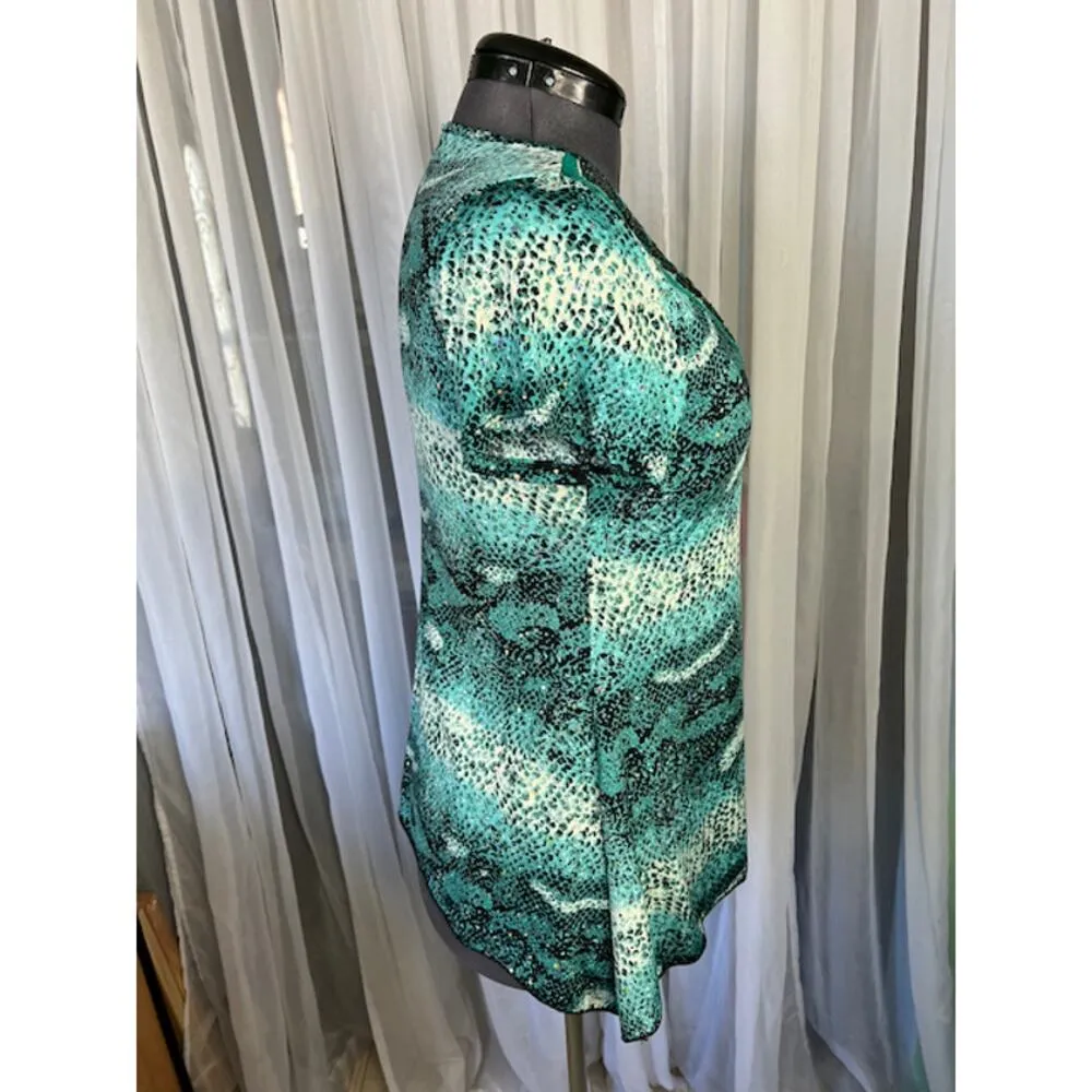 knit top jeweled collared green animal print - Image 7