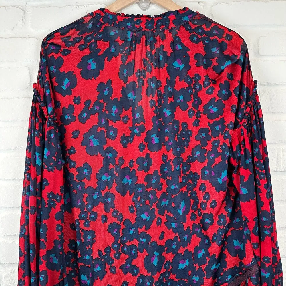 Free People Merlot Combo Love Letter Red & Blue Floral Size Small - Image 7