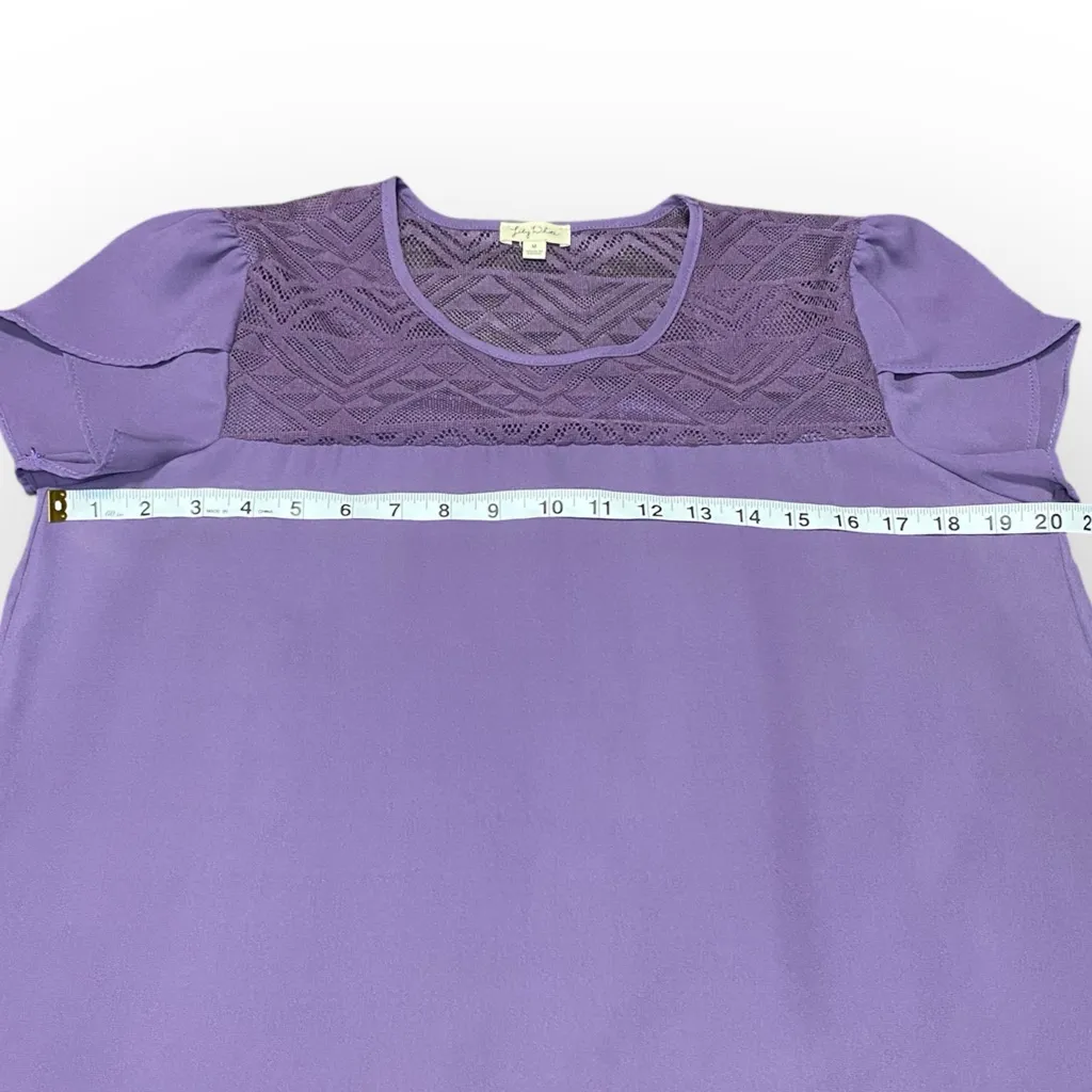 Lily White Lavender Flutter Sleeve Top Medium Aztec Lace Boho Blouse - Image 5