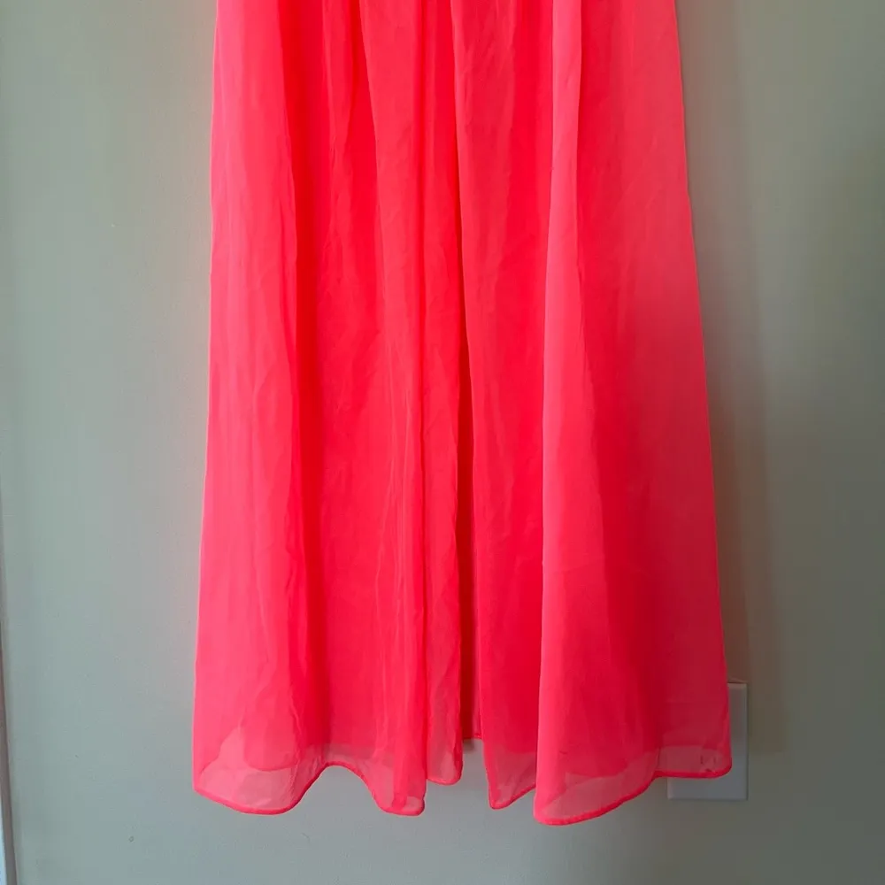 Vintage 60’s Peignoir Chiffon Robe Hot Coral Pink Ruffles Size Small ILGWU Union - Image 4