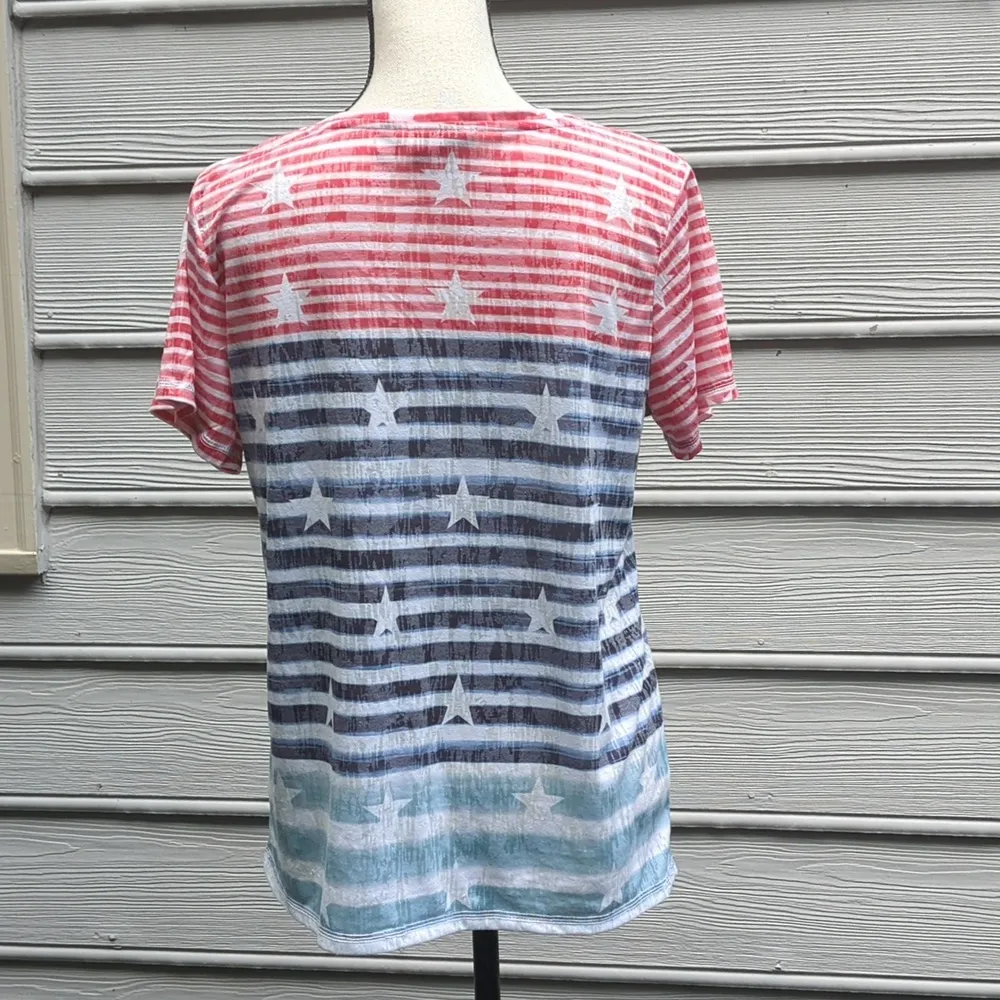 Onque Casuals Striped Patriotic Stars and Stripes Short Sleeve Tee Size L - Image 4
