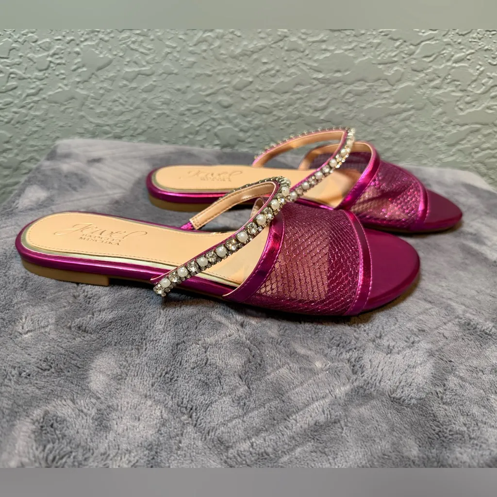 Jewel Badgley Mischka Pink Rhinestone Sandals Size 6 - Image 2