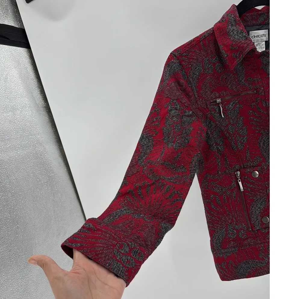 Chico's red abstract botanical print Jacket Chico's Size 0/S bold lightweight - Image 6