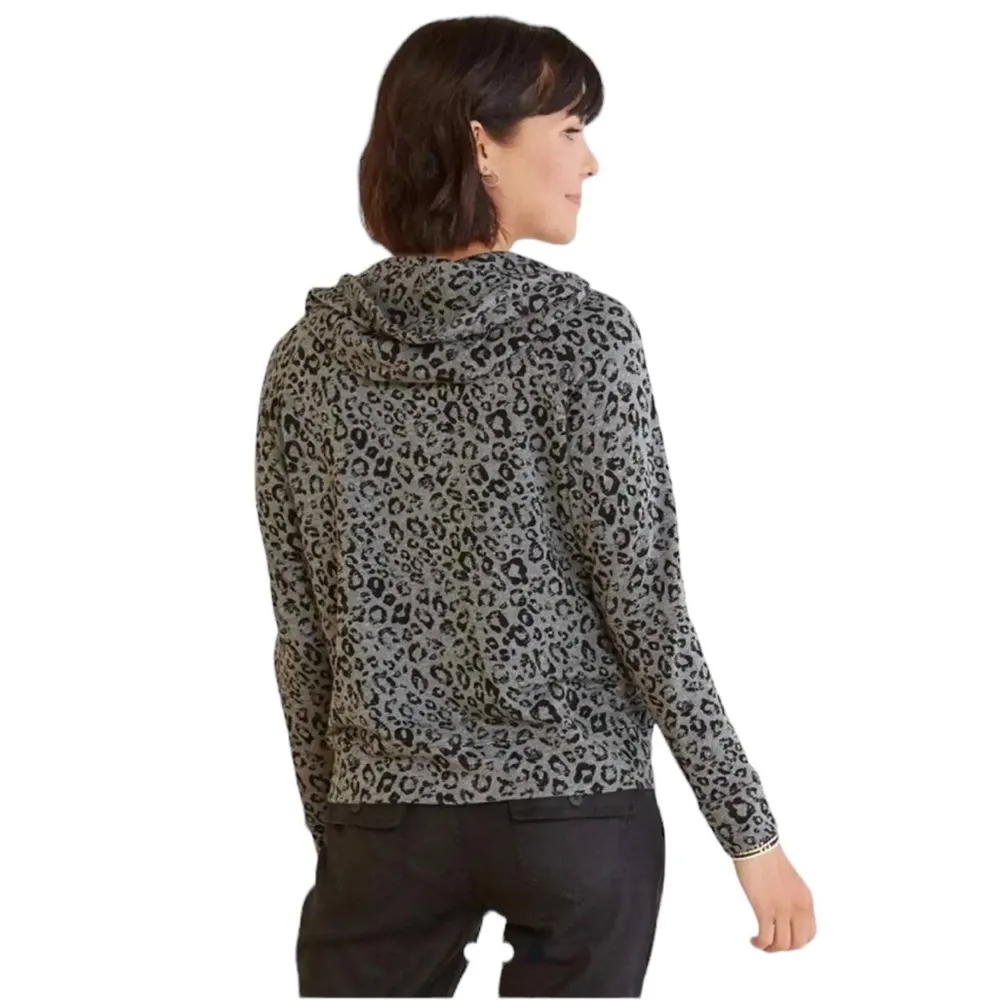 SUNDRY Gray/Black Leopard Print Front Zip Very Soft Hoodie Size 2, Medium - Image 2