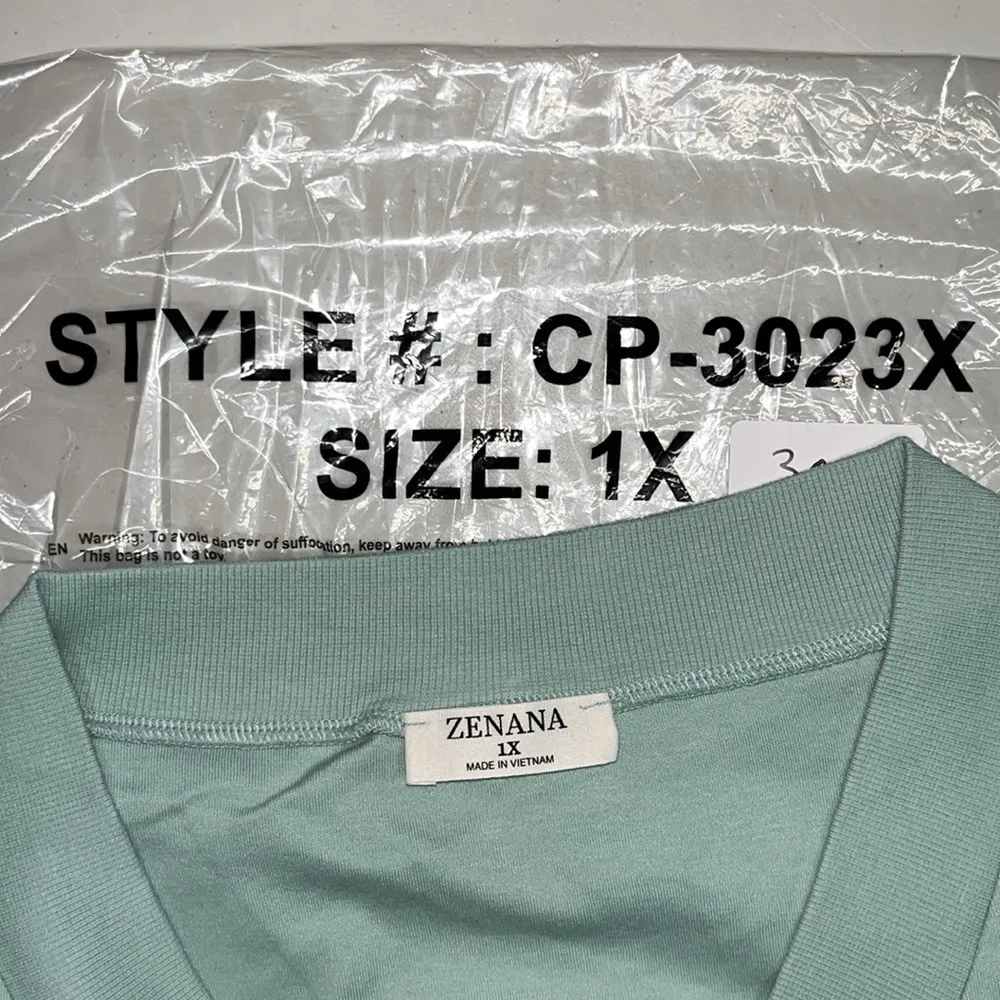 Zenana NEW Size 1X Mint Green V-Neckline Cotton Knit One Piece Shorts Romper - Image 3