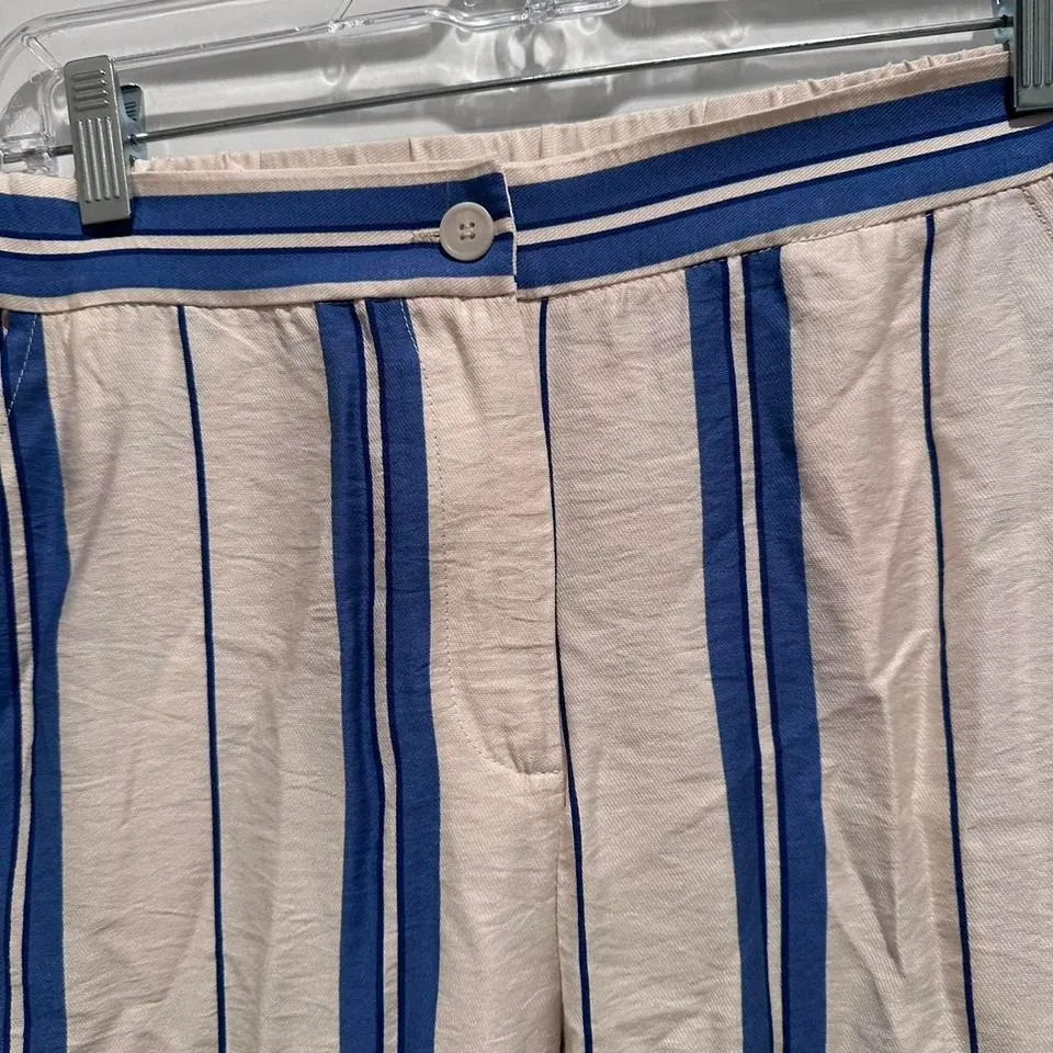 NWT Sincerely Jules White Blue Striped Wide Leg Trouser Pants Size Medium - Image 6