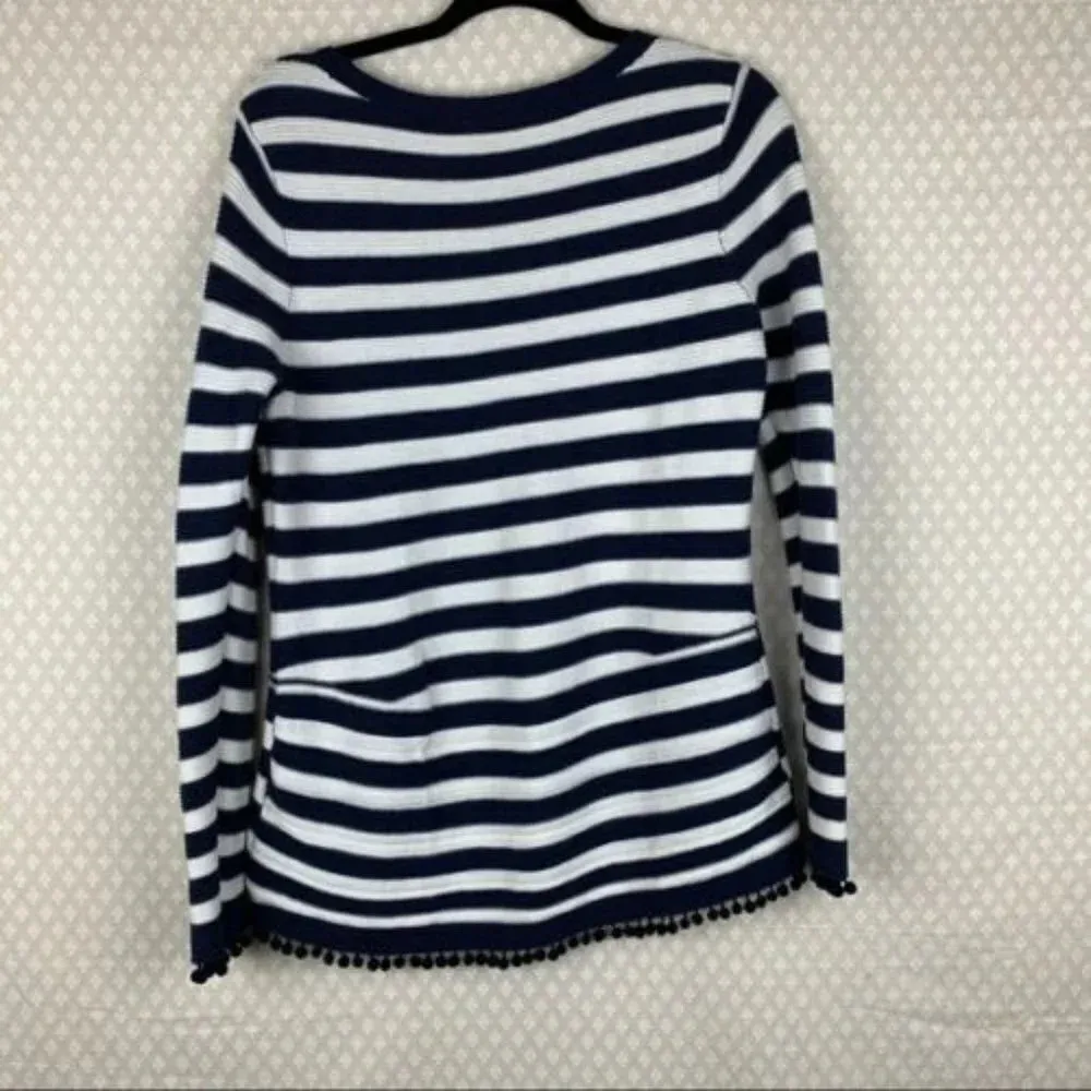 Soft Surroundings Blue White Striped Vista Fringe Knit Top‎ - Image 9