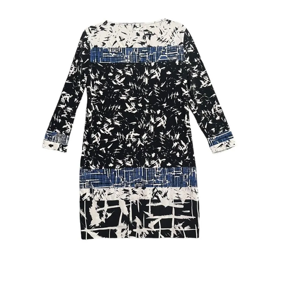 BCBG MaxAzria Womens Size Small White Black Blue Abstract Print 3/4 Sleeve Dress - Image 3