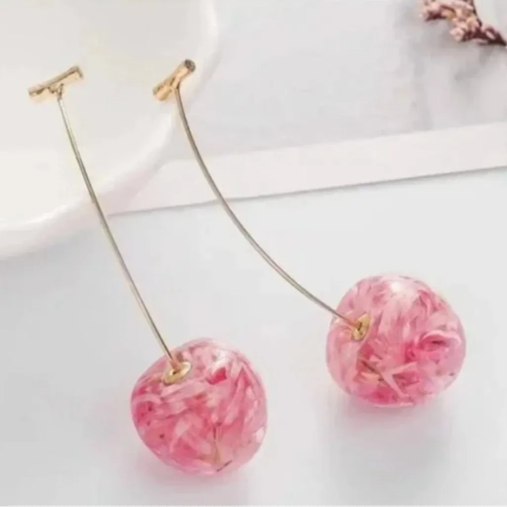 Pink Cherry Drop Earrings - Image 4