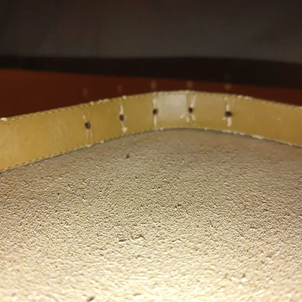 Brown Leather Belt Handcrafted Italian Roco Ornate Brass Buckle Detailing Size 34 - Image 11