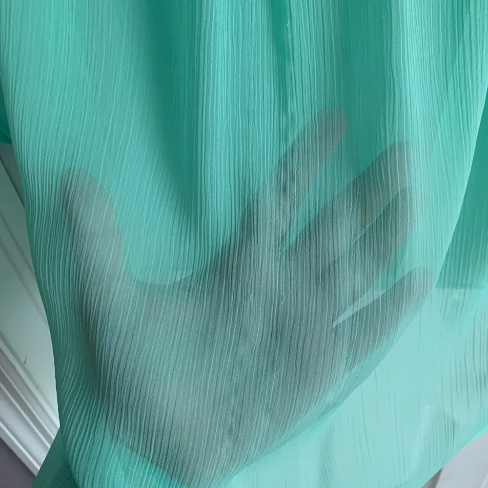 Sheer Turquoise Sequin Boho Top 3/4 Sleeve Size Large - Image 4