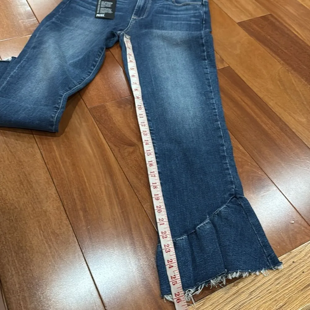 NWT PAIGE Women's Flora Straight Barkley With Ruffle Detail Jeans Size 28 - Image 9