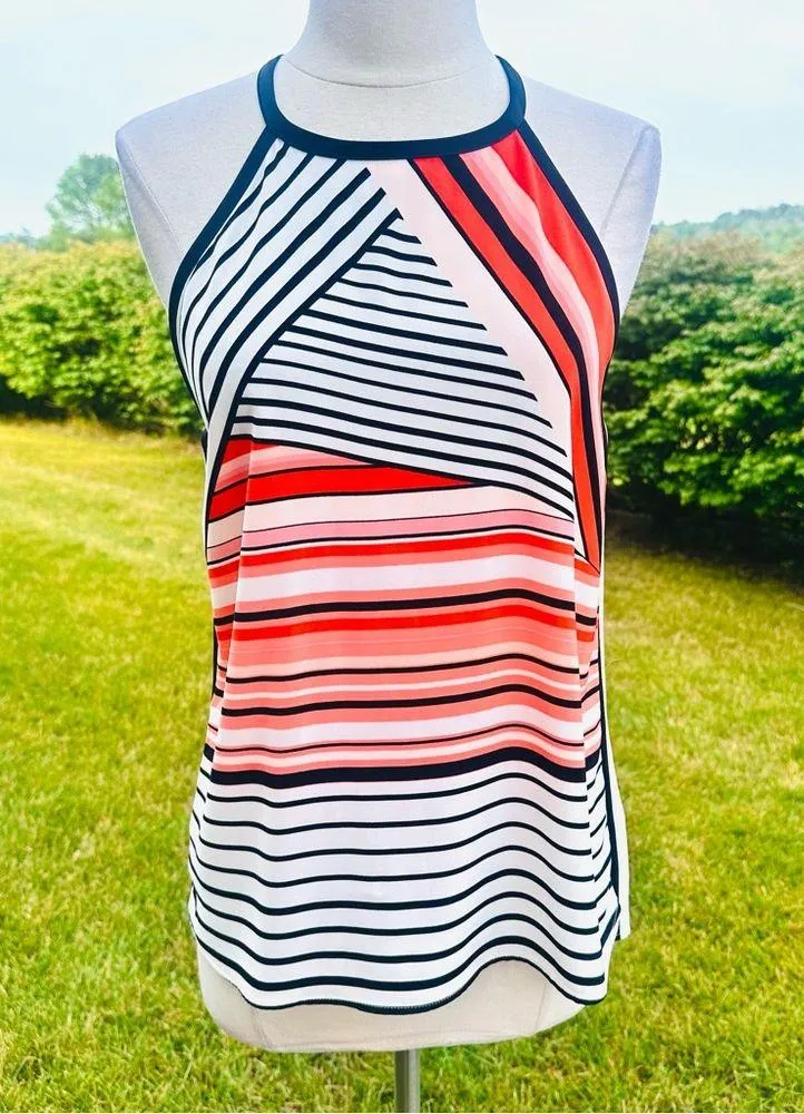 Calvin Klein Multi Stripe Keyhole Halter Blouse Top Multicolor Womens - Image 4