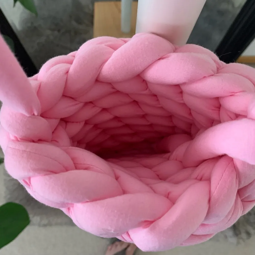 Handmade Woven Pink Bucket Purse/Bag - Image 4