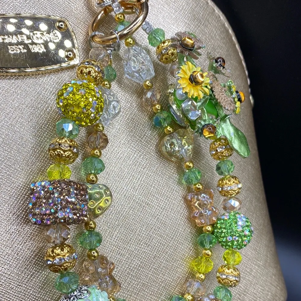 🌻Luxury Bag/Phone Chain Charm/Keychain Van Goth Sunflowers Bling Crystal Beads - Image 4