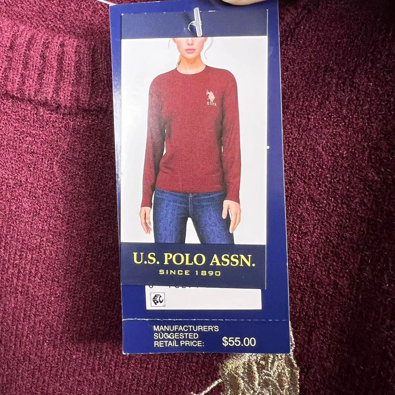 NWT Women’s U.S. POLO ASSN. Burgundy Red Knit Crew Neck Sweater Large - Image 6