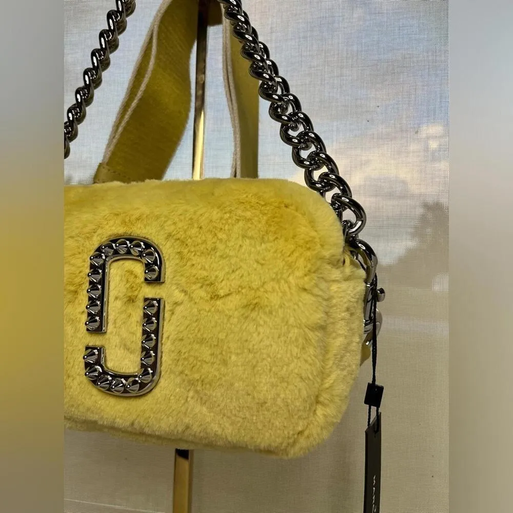Marc Jacobs Luxe Snapshot Camera Bag Yellow Faux Fur Chain Strap NWT - Image 6