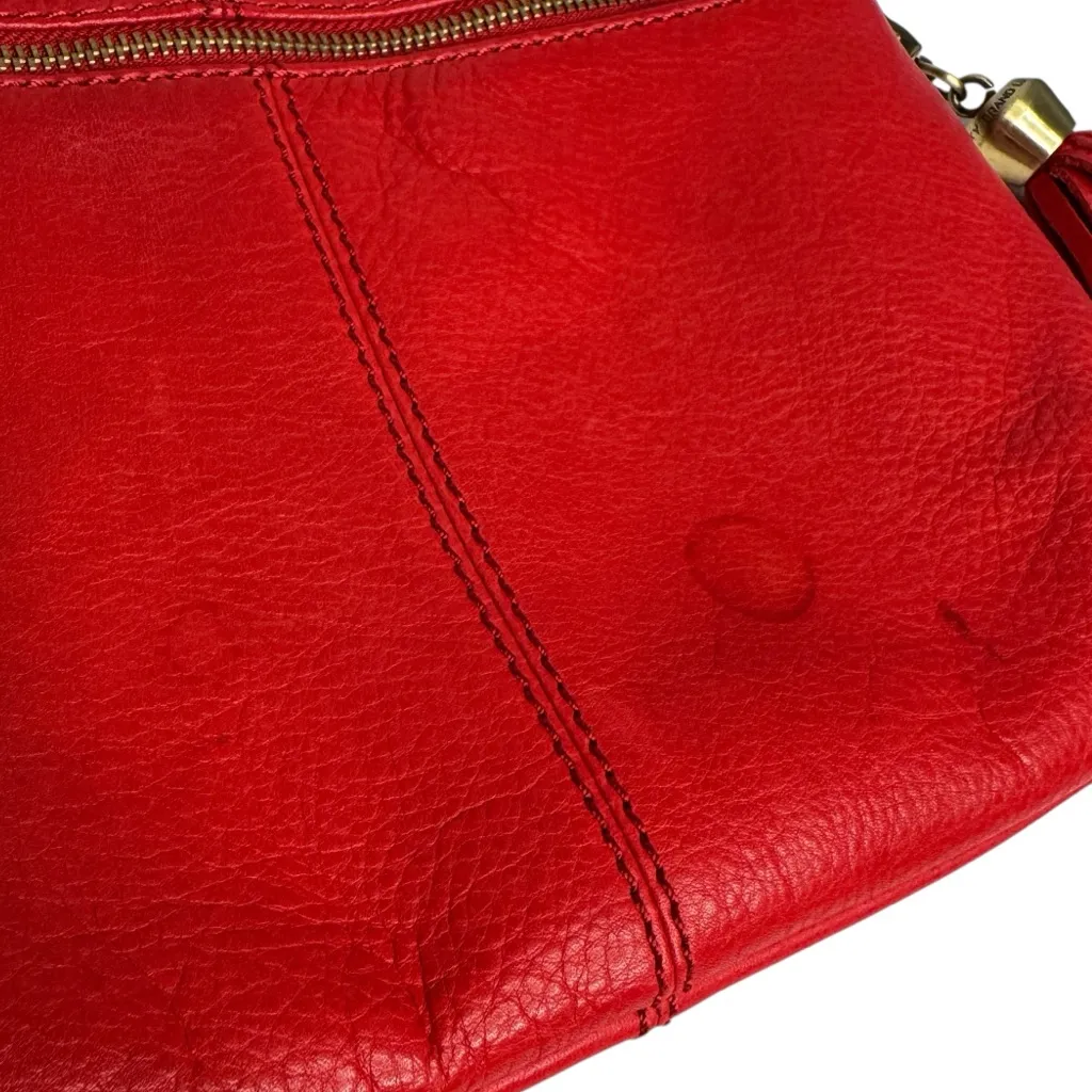 LUCKY BRAND RED LEATHER CROSSBODY TASSELS REMOVABLE STRAP HANDBAG - Image 6