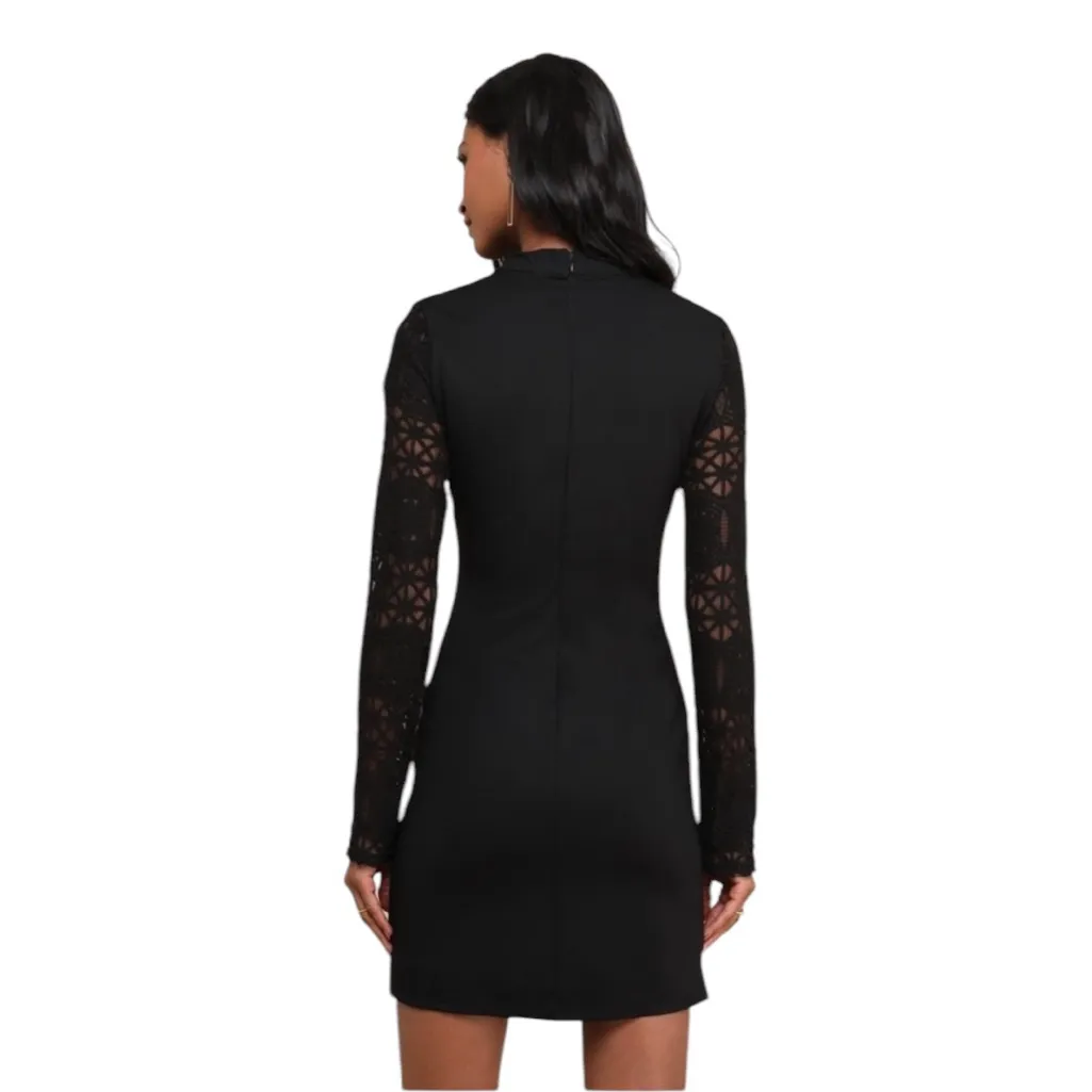 Lulus Lace Up Your Sleeve Black Lace Long Sleeve Bodycon Mini Dress S - Image 3