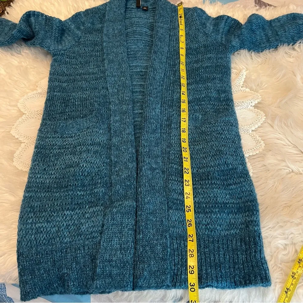 Relativity Long Open Front Cardigan Sweater Mohair Wool Blend Petite Small Blue - Image 8