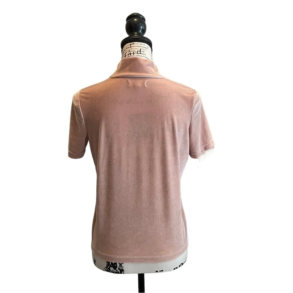 Madewell Velvet Mock neck tee Top Pink Size XSmall Blush Peach Party Workwear - Image 4