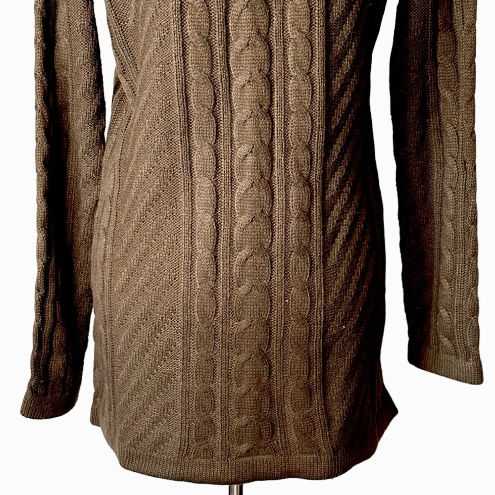Ninovino Chocolate Brown Cable Knit Turtleneck Sweater Tunic 100% Acrylic Medium - Image 9