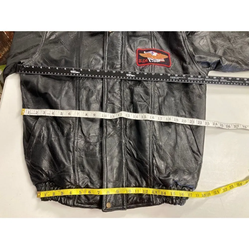 JOBAR INTL INC. MOTO Leather Jacket with USA/Eagle emblem, Men’s Med, Women’s XL‎ Black - Image 9