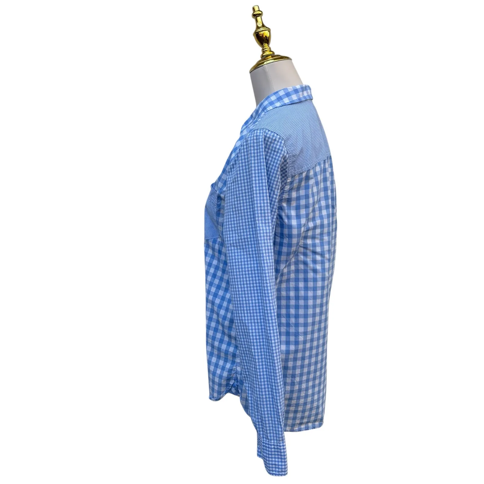 J. Crew Shirt Sz 8 Women’s Boy Blue White Gingham Button Up Preppy Careerwear - Image 4