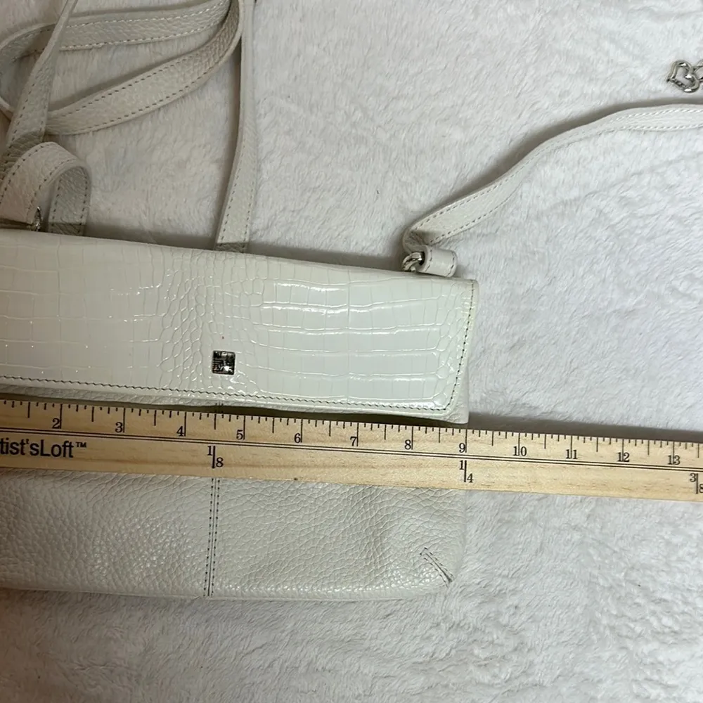 Brighton White and Silver Crossbody Bag with Pebbled Leather - Image 12