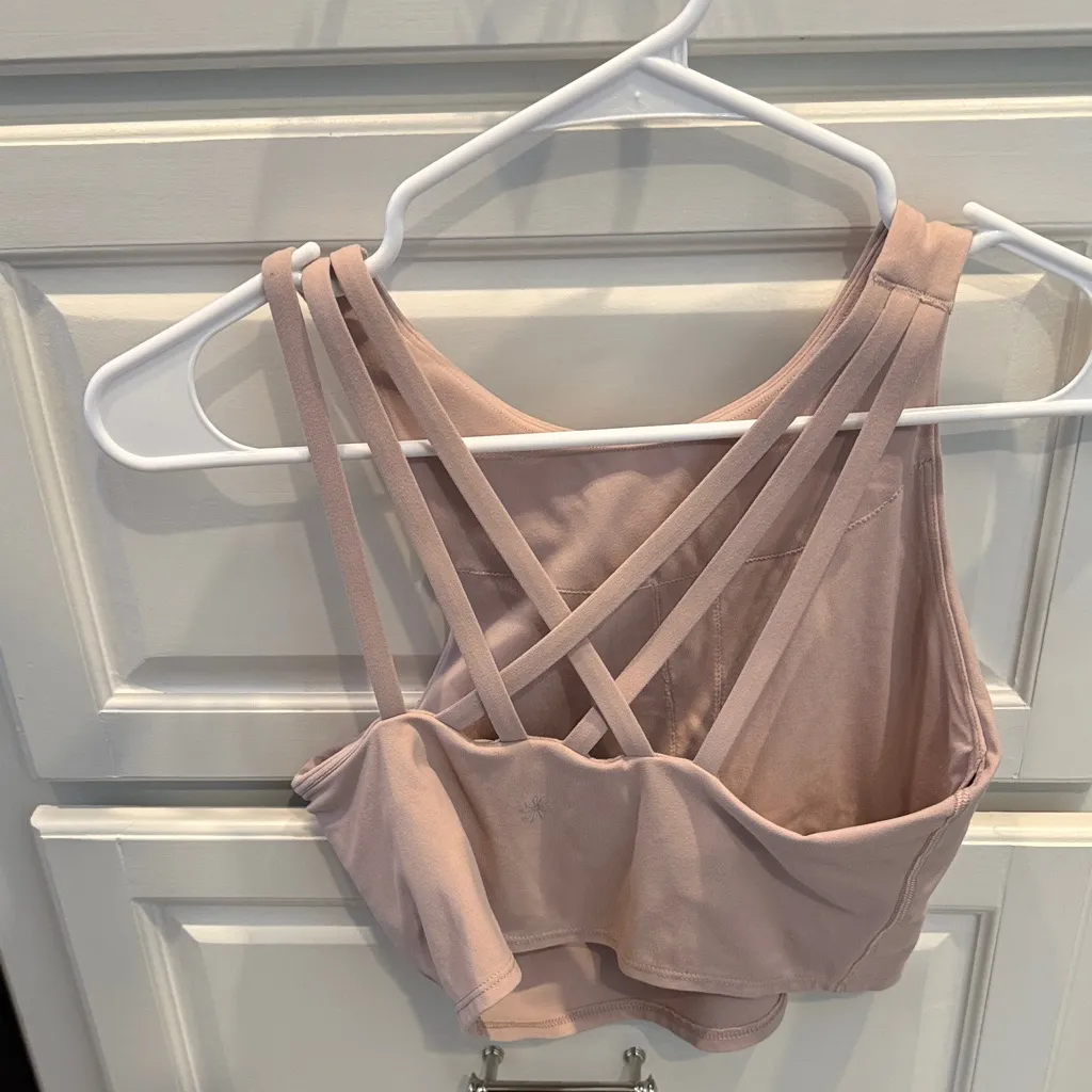 Athleta crop bra top, cross strappy back. Size S light pink - Image 2