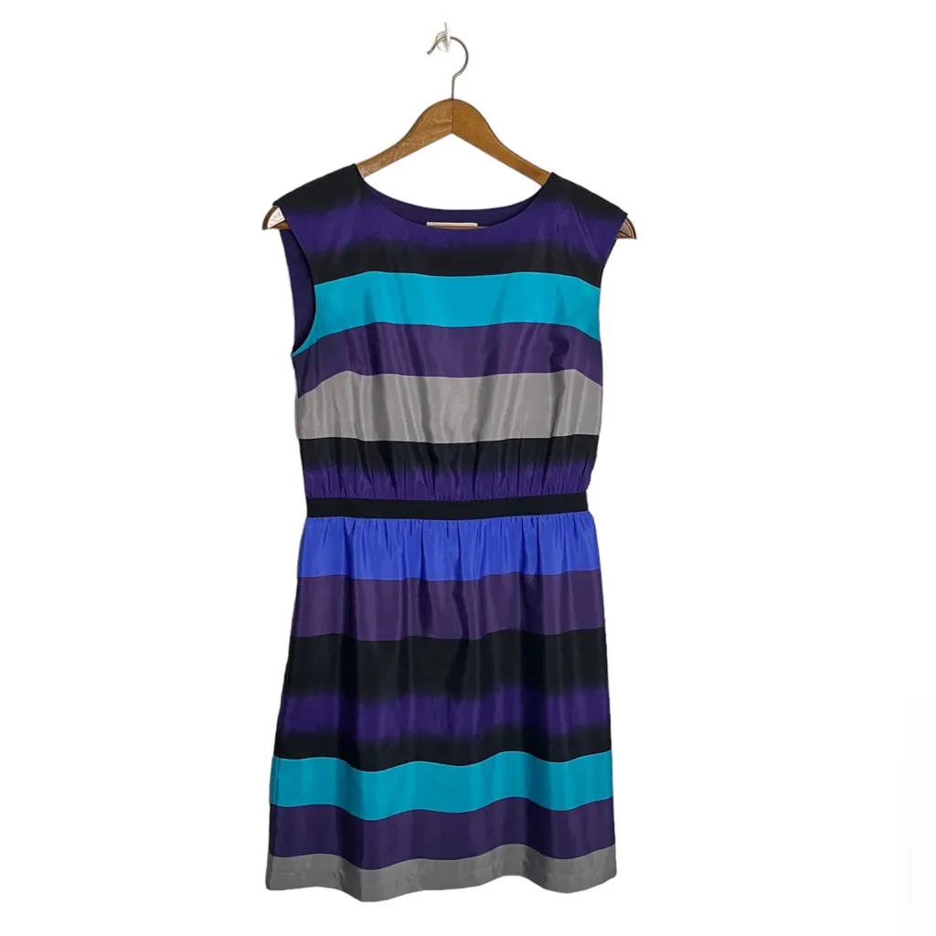 Ann Taylor LOFT Blue Purple Gray Striped Colorblock Dress - Image 4