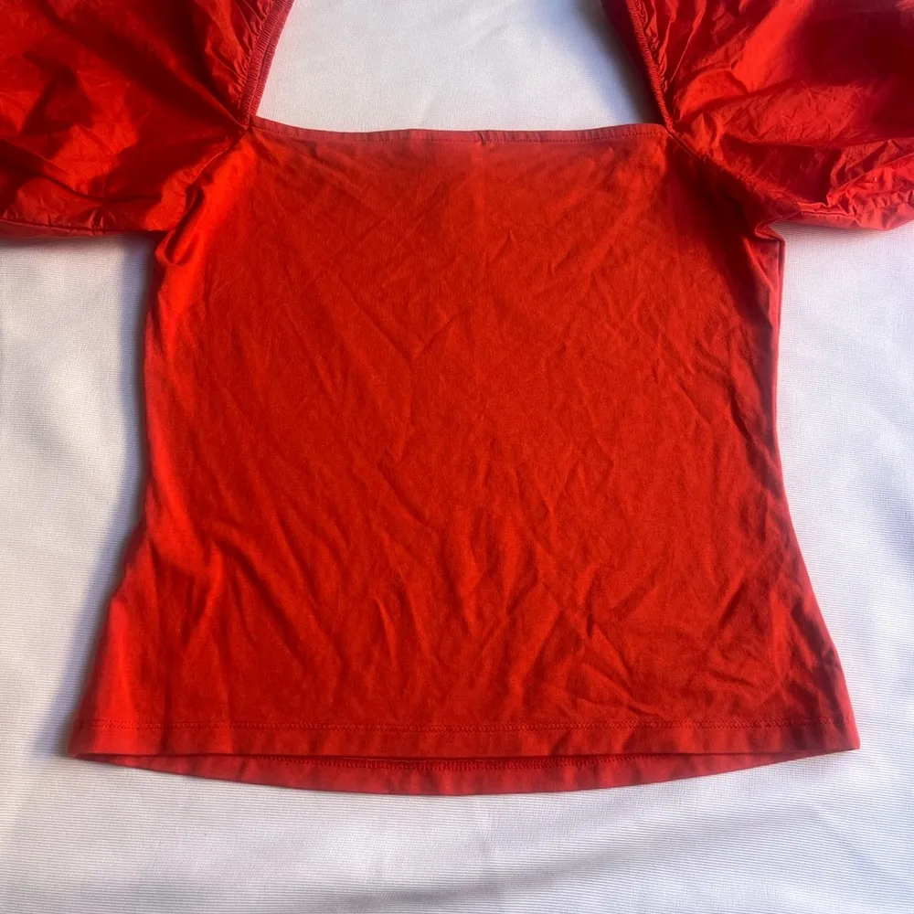 H&M Red Puffed Short Sleeve Blouse - Image 6