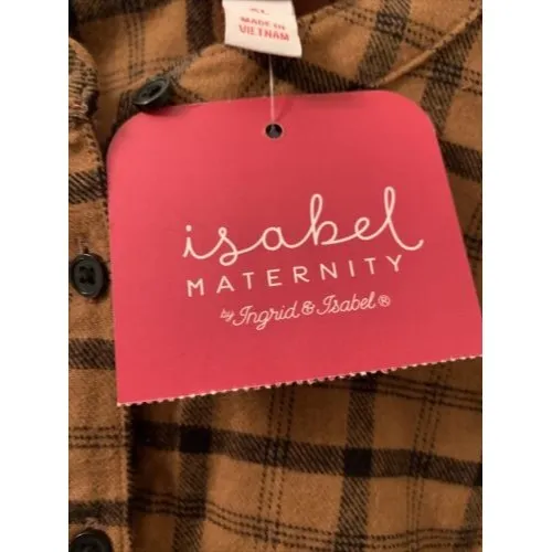 Isabel Maternity by Ingrid & Isabel Top Women's Size XL Brown Flannel Shirt - Image 5