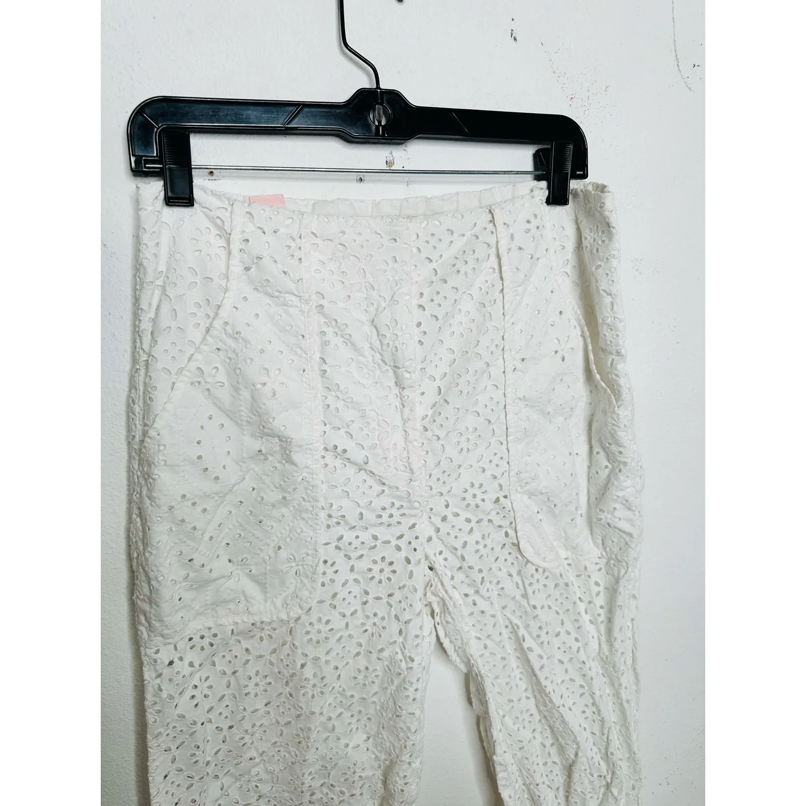 VERONICA BEARD White 100% Cotton Lace Eyelet Scalloped Cuff Riggs Pants Size 8 - Image 3